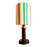 Wooden lamp with striped lampshade