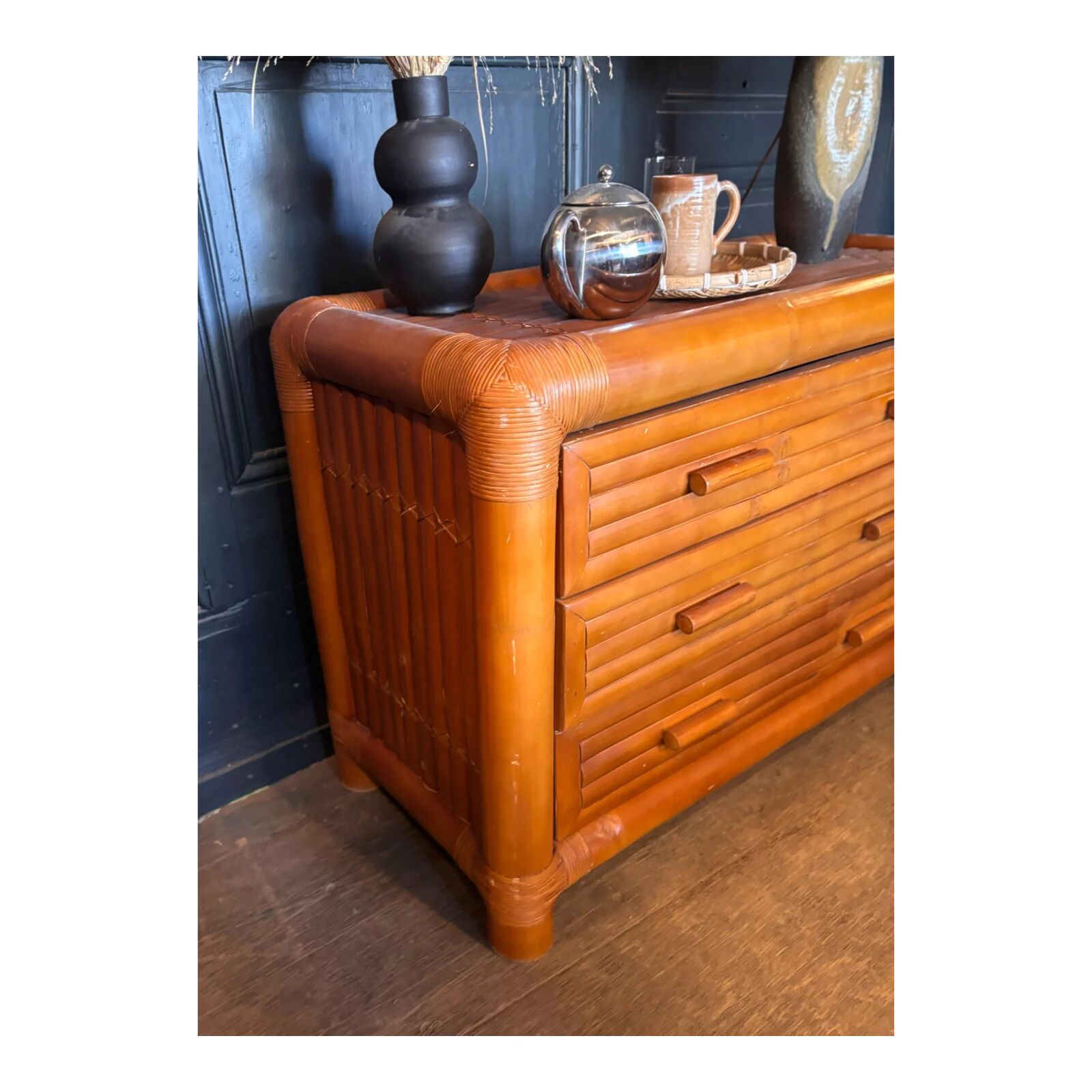 70s/80s bamboo chest of drawers