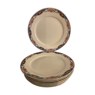 Set de 8 assiettes plates colorées Digoin Sarreguemines XXème siècle