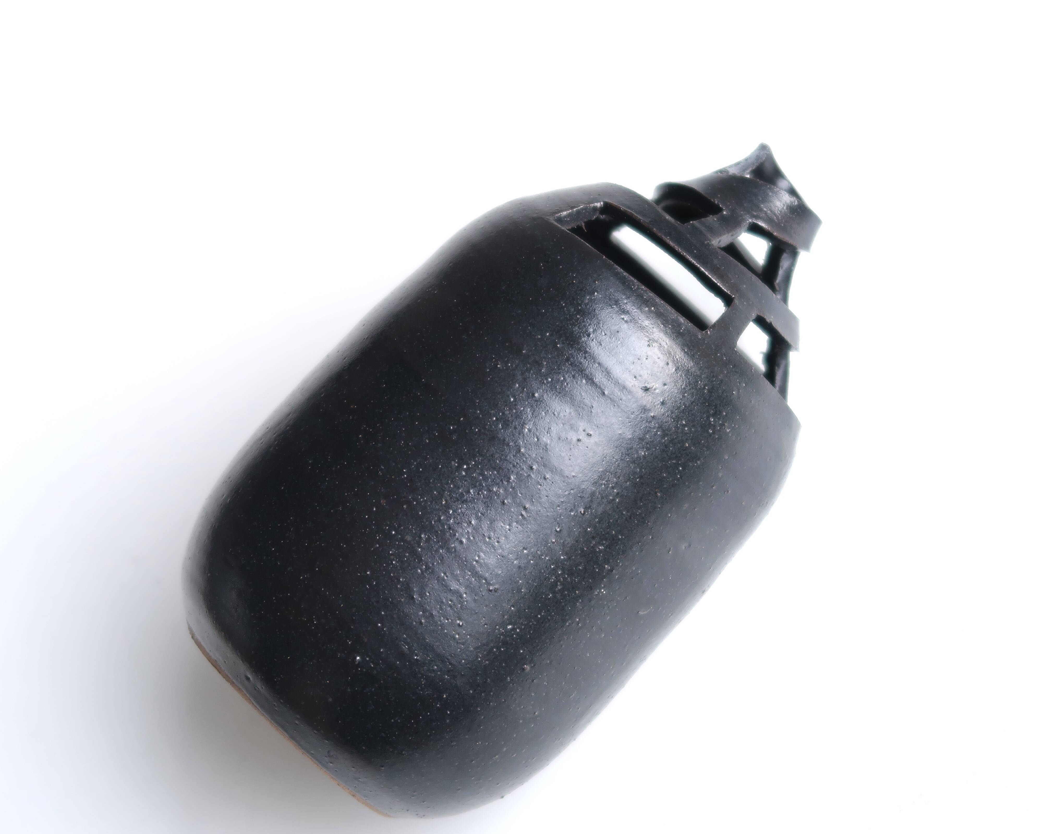 Black sculptural ceramic vase, 1970s