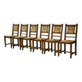 Ensemble de 6 chaises rustiques en chêne 1960’s