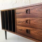 Wooden sideboard with 3 drawers and vinyl storage, Denmark 1970