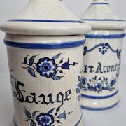Pair of antique apothecary pots in glazed ceramic, Tuilerie Normande de Bavent