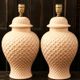 Pair of textured cream ceramic table lamps from Manises.