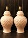 Pair of textured cream ceramic table lamps from Manises.