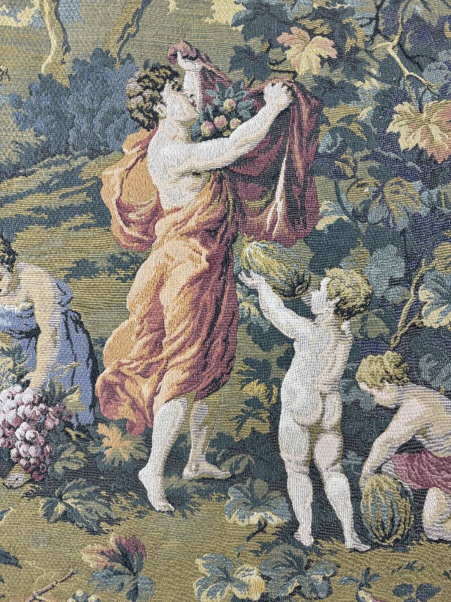 Decorative Aubusson tapestry, pastoral scene with putti.