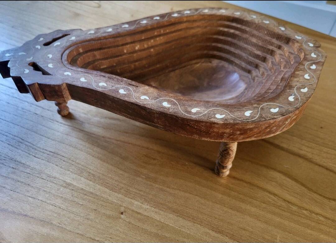 Vintage wooden fruit basket. Collection. Fruit shape.