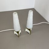 Set of 2 "cone" glass and brass table light, italy 1950s