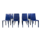 Blue leather dining chairs by Fasem, 1980s - set of 8