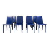 Blue leather dining chairs by Fasem, 1980s - set of 8