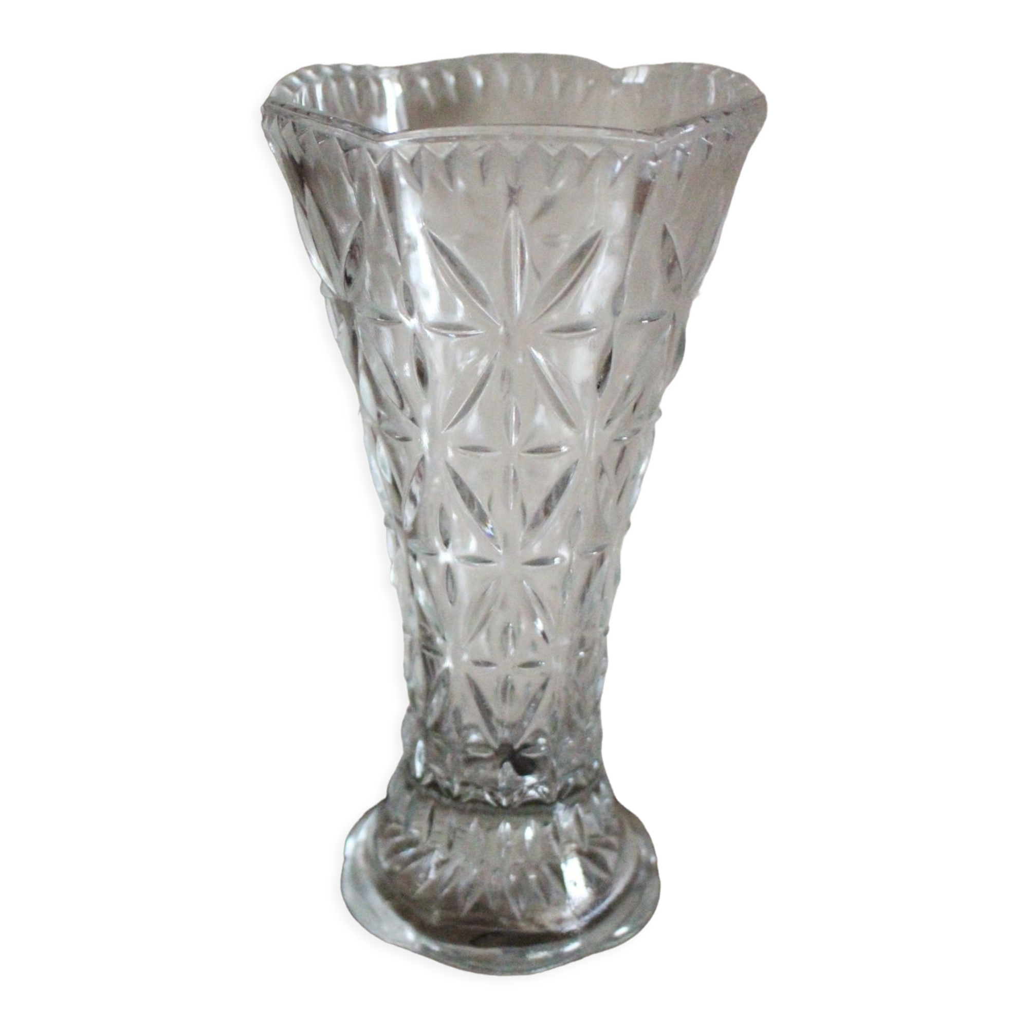 Transparent carved glass vase flowers