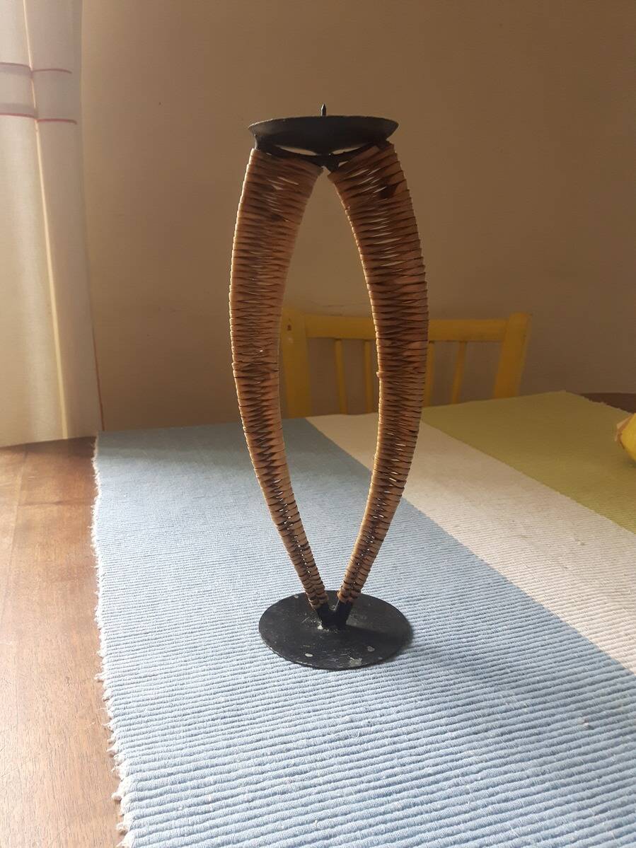 Iron and rattan candle holder