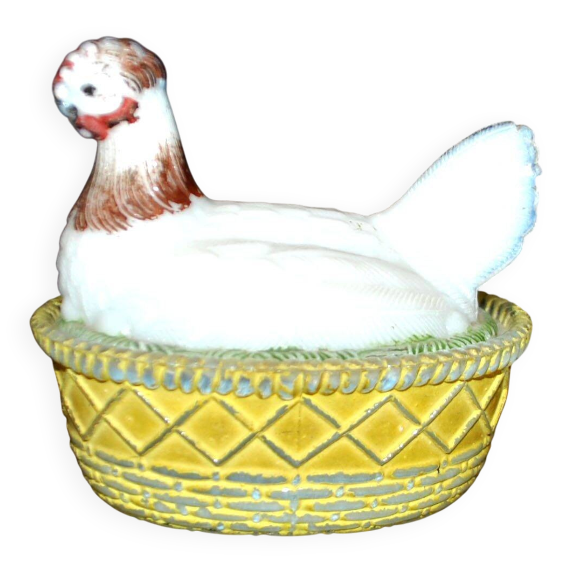 Portieux painted opaline glass hen candy box