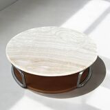 Table basse vintage onyx ivoire chrome et bois