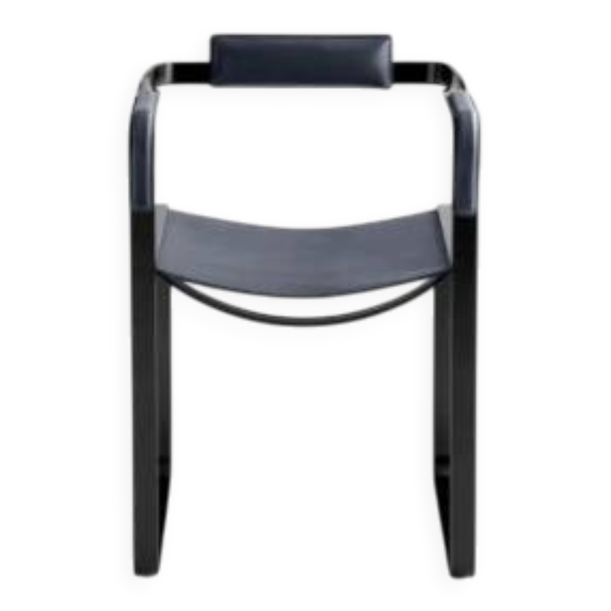 Armchair, smoked black steel colour and navy blue seat, contemporary style.