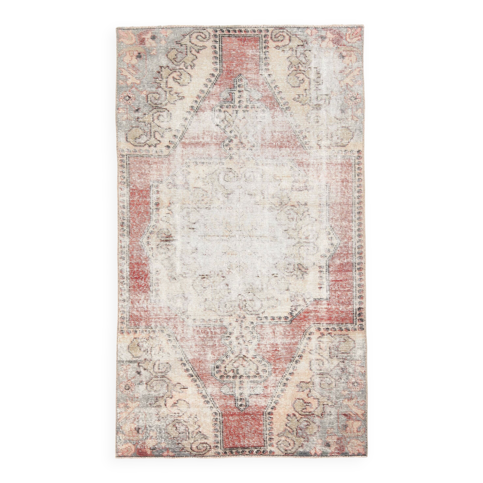 3x6 Rug For Laundry Room Red Beige Antique Vintage Rug, 110x193Cm SK 2797