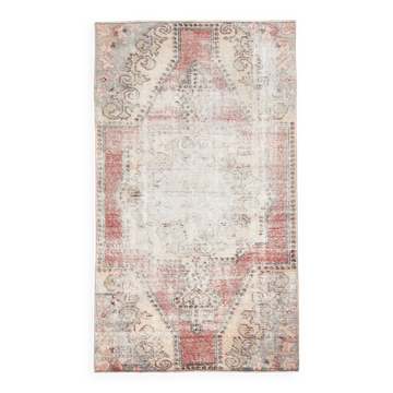 3x6 Rug For Laundry Room Red Beige Antique Vintage Rug, 110x193Cm SK 2797