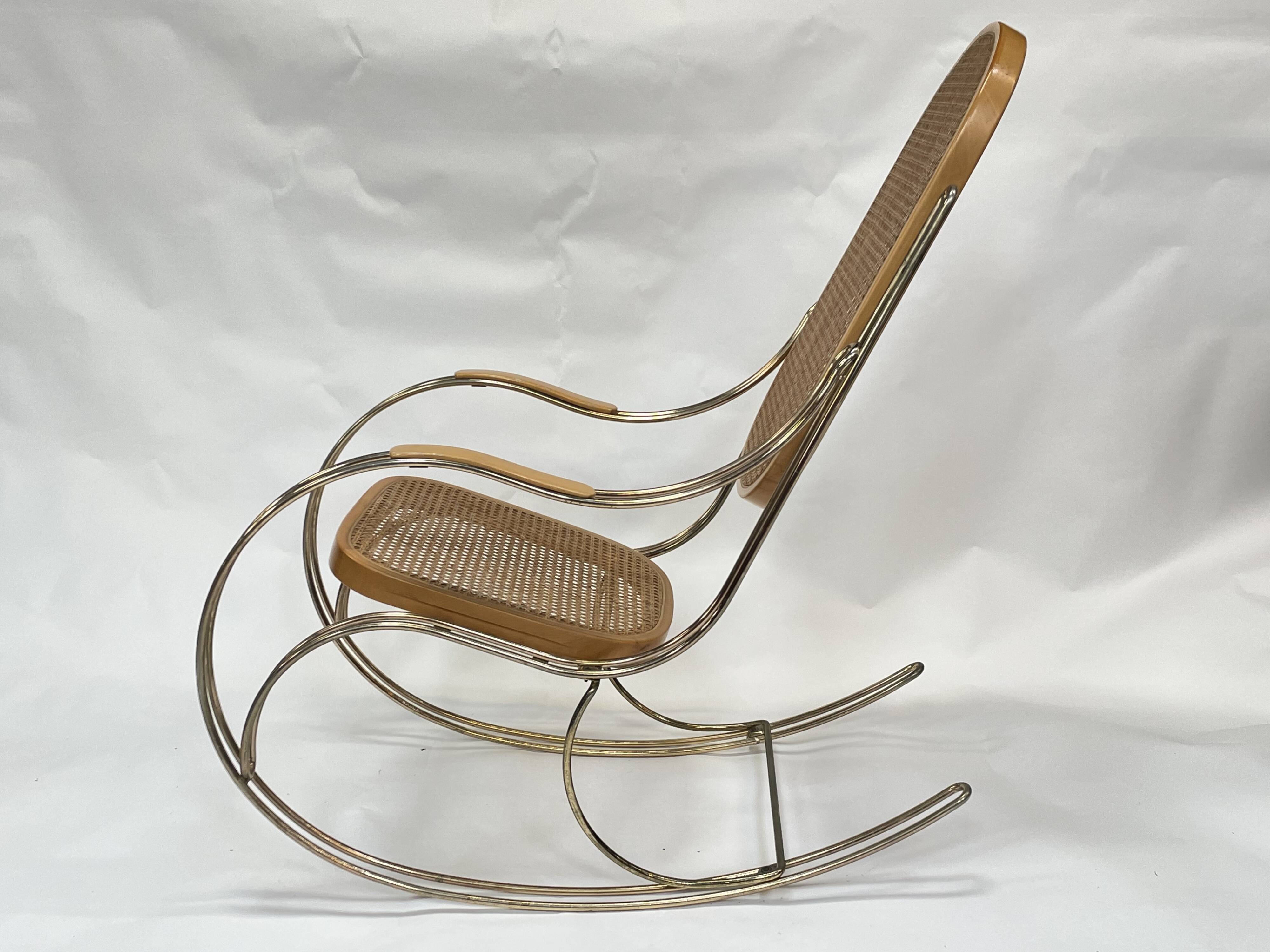 Vintage rocking chair brass bentwood design 1970s