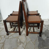 Series of 4 wood and leather chairs