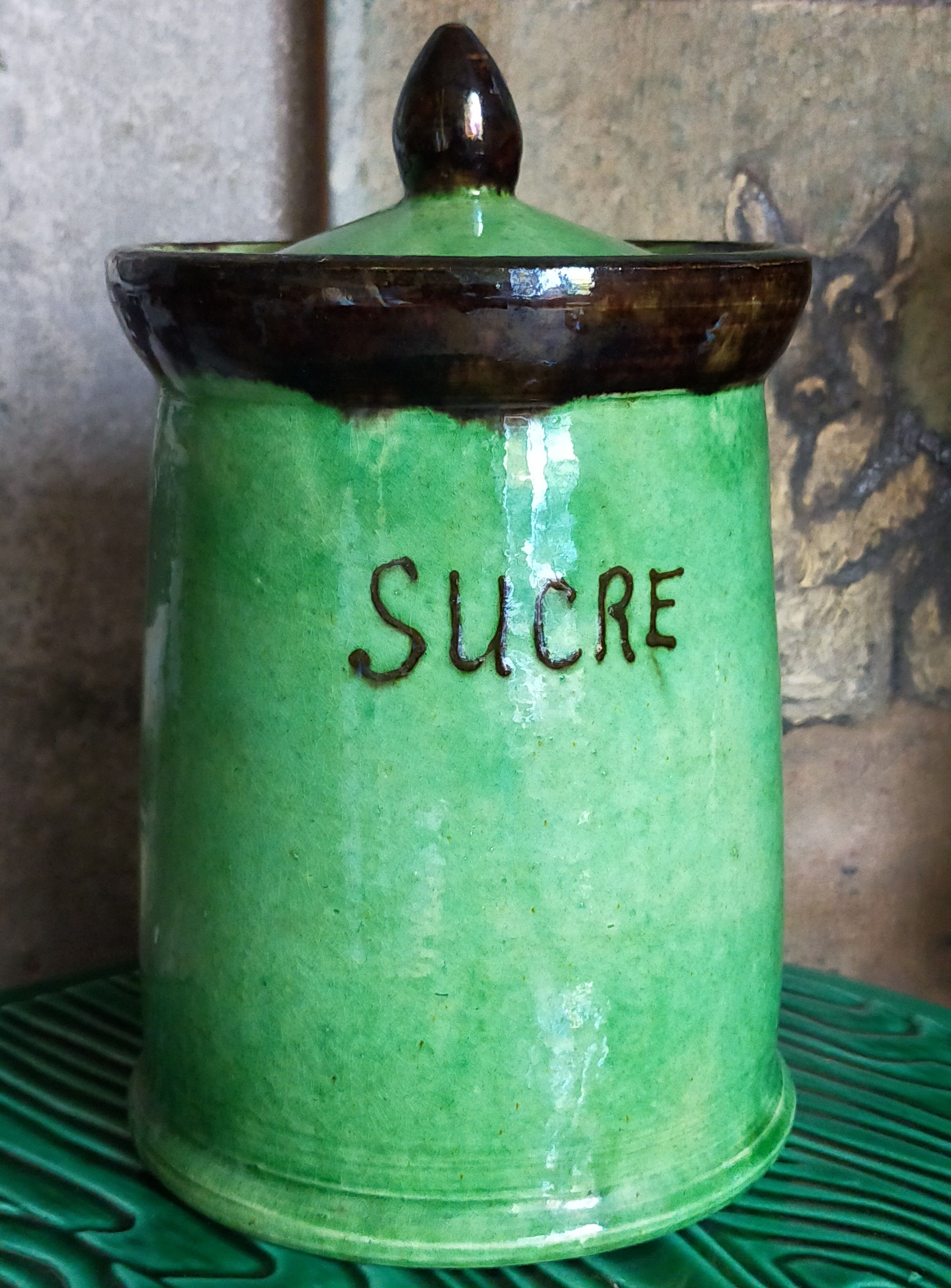 Sugar pot Vintage handmade varnishing pottery