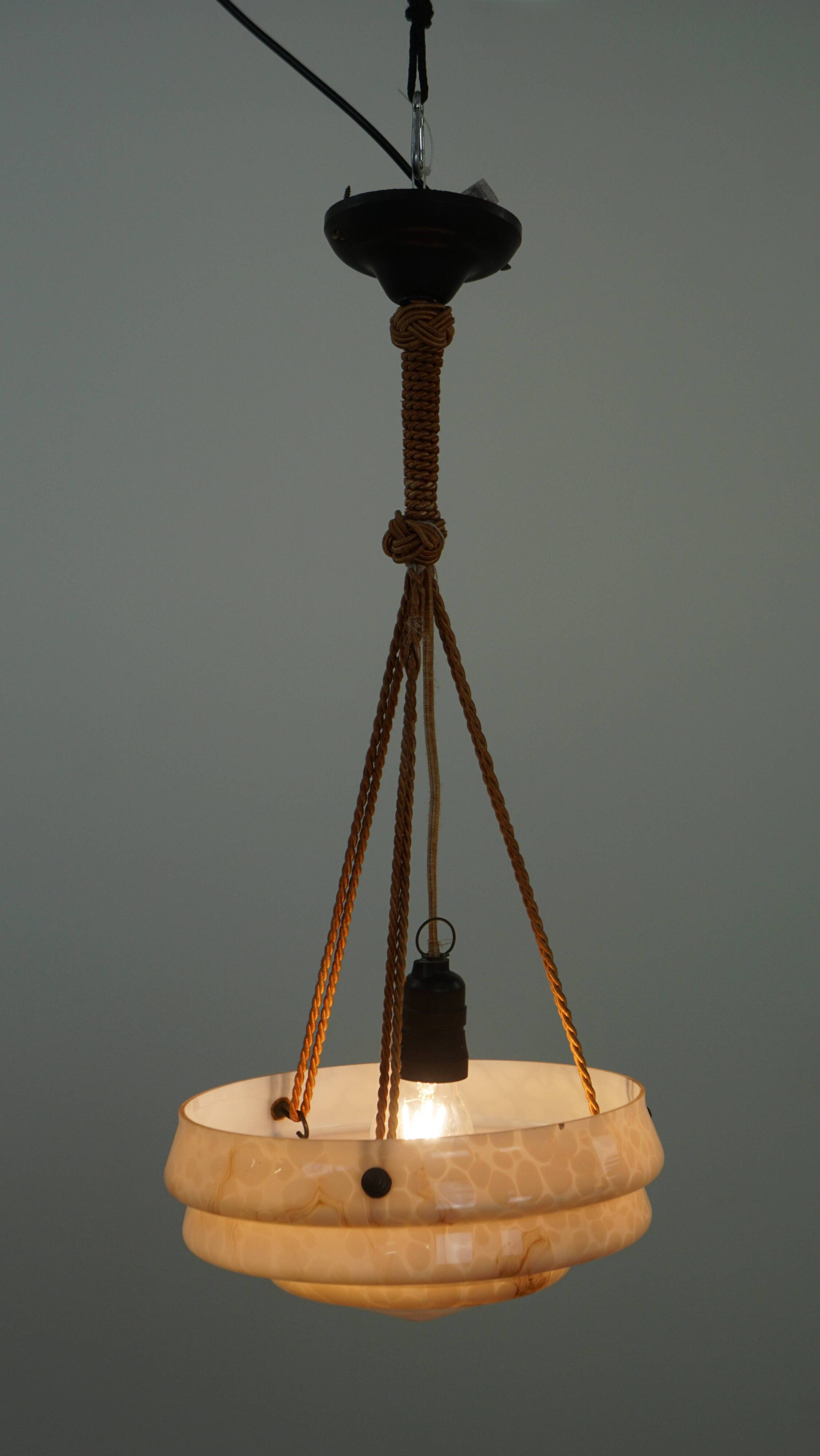 Vintage soft pink marbled glass Art Deco design pendant lamp