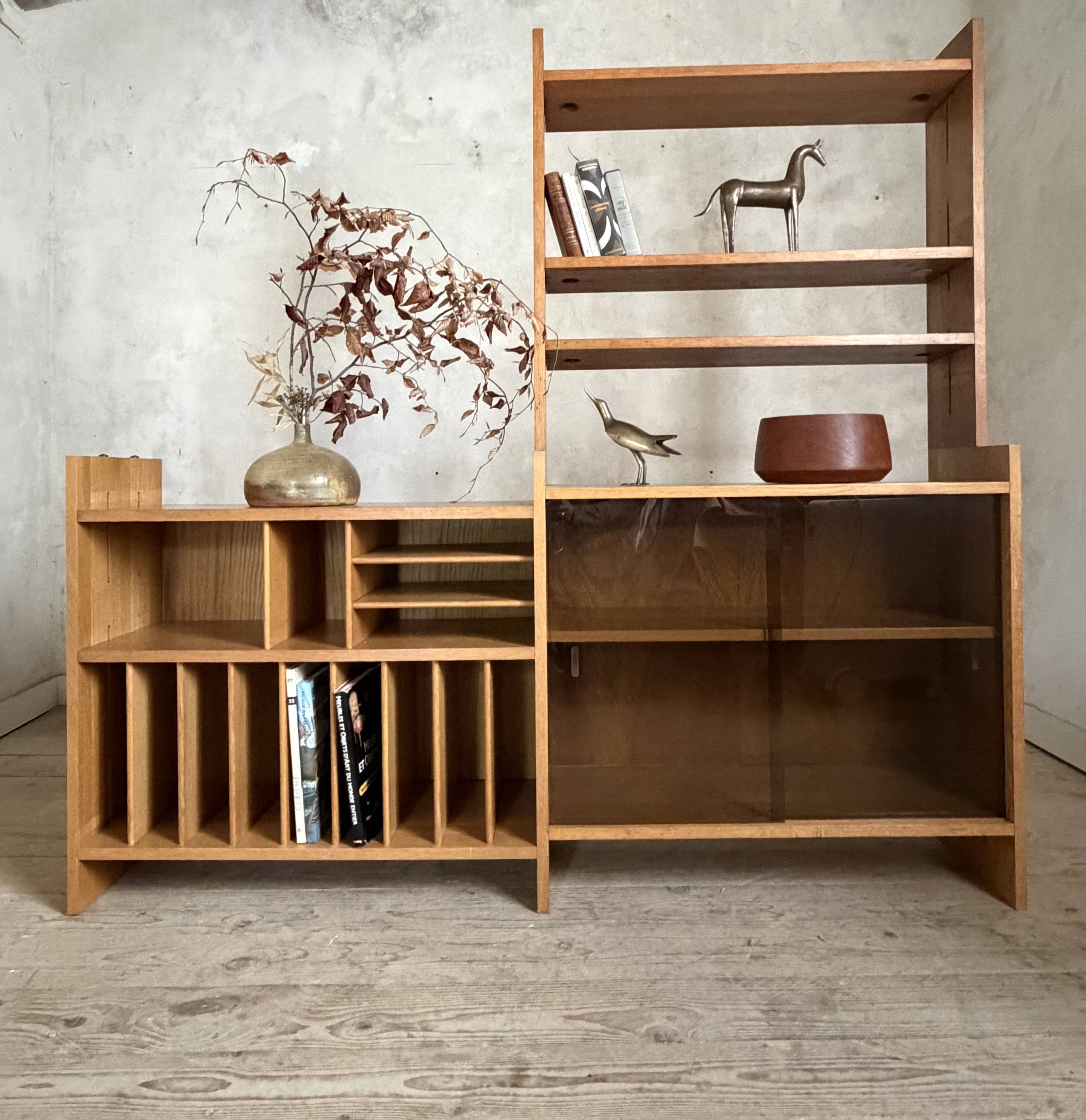 Showcase library vintage vinyl record cabinet solid oak