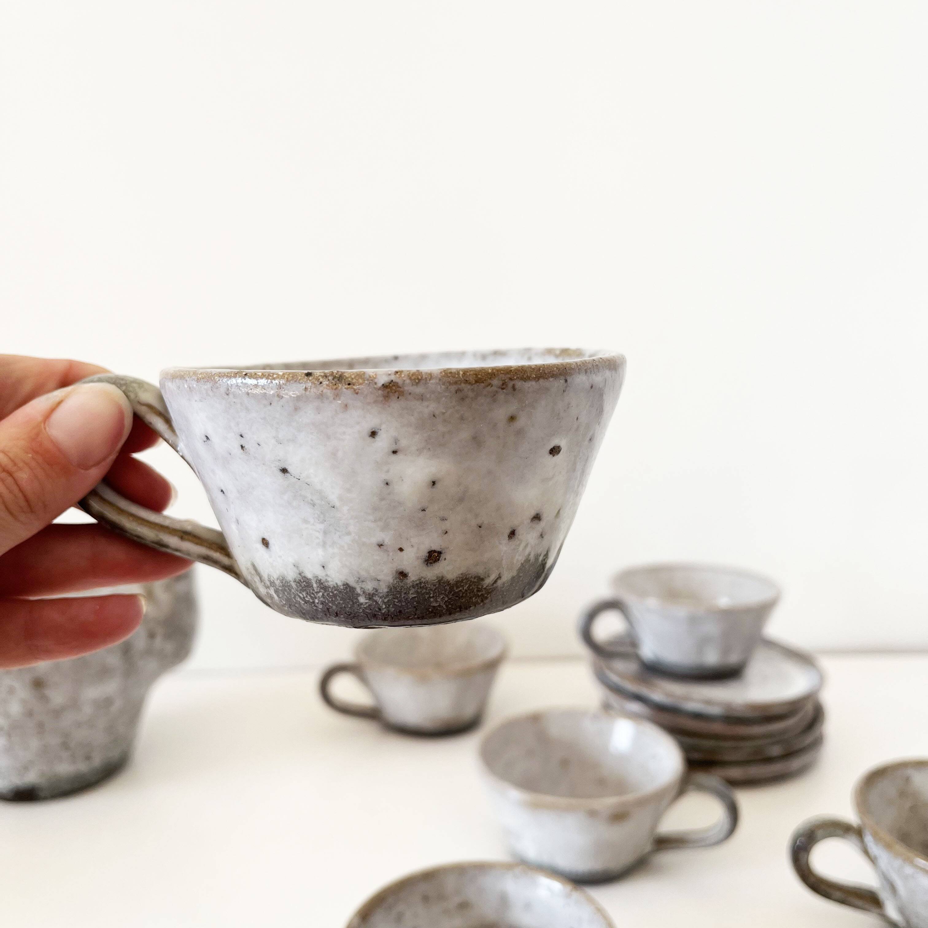 Service à café, tasses en grès émaillé vintage