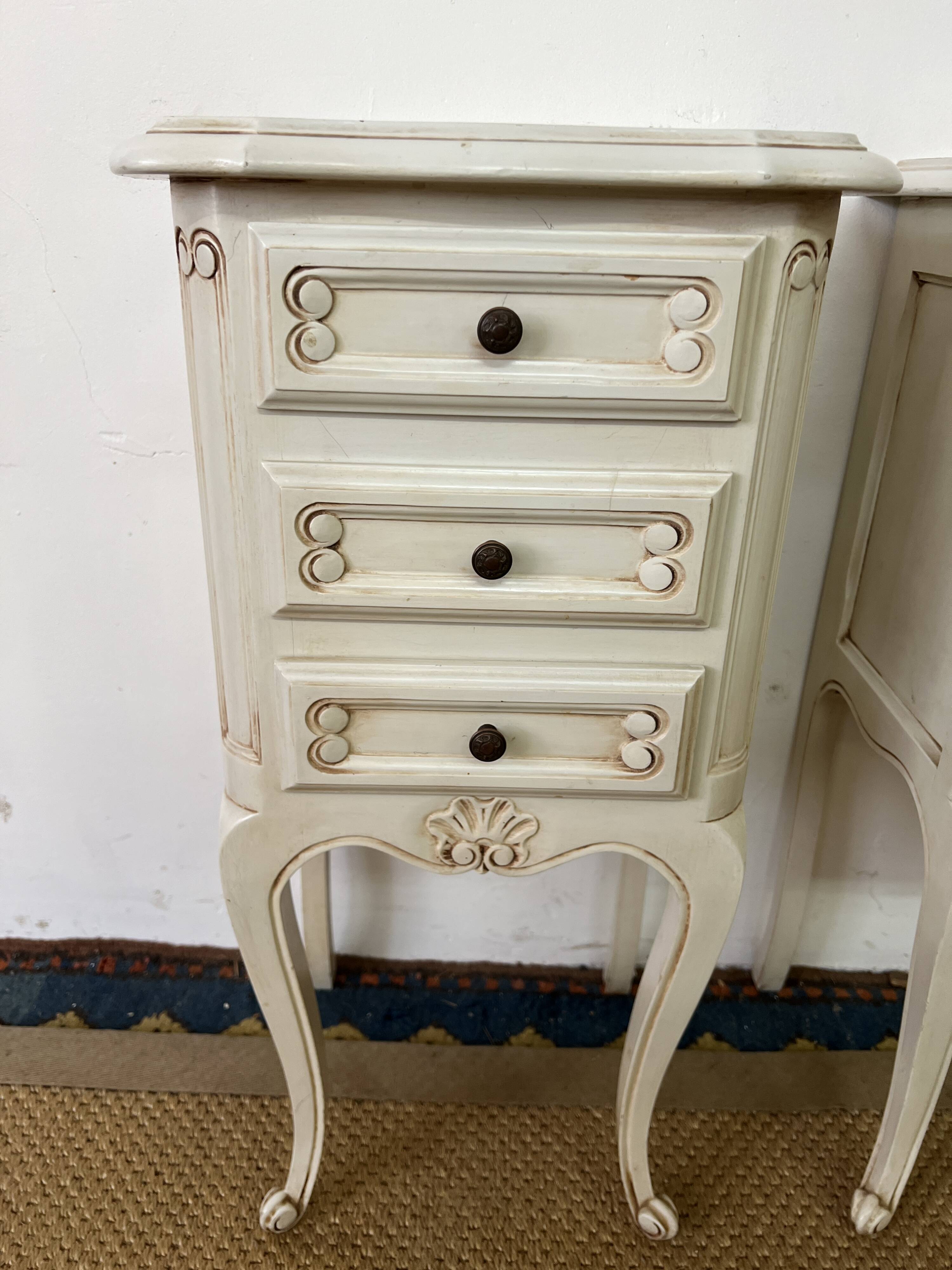 Pair of antique Louis XV style bedside tables, 3 drawers