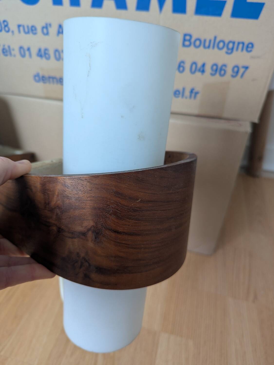 Pair of Louis Kalff NX40 teak and glass wall lights for Philips