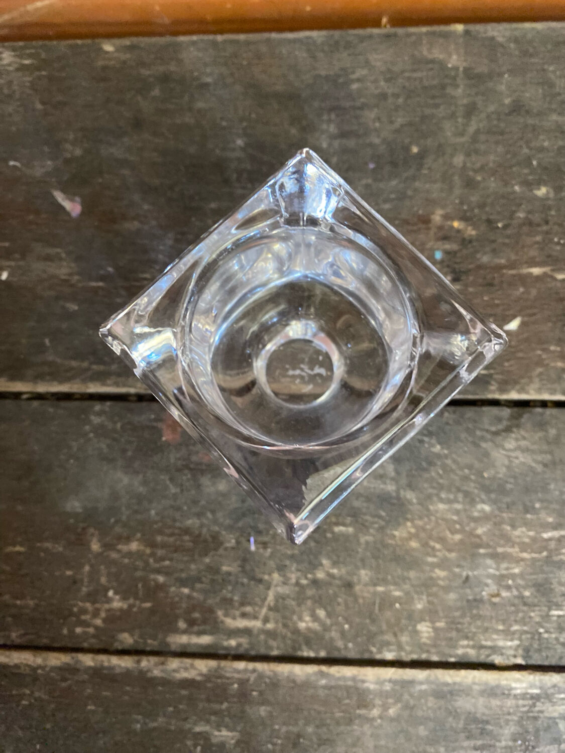 Pair of Modernist Cube Design Candle Holders Moulded Glass 1970s Vintage