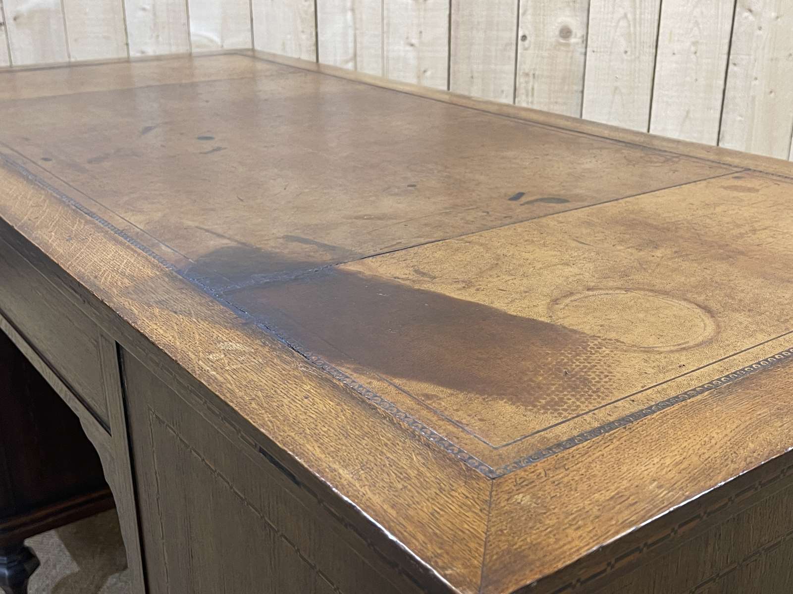 1930s English flat desk in oak