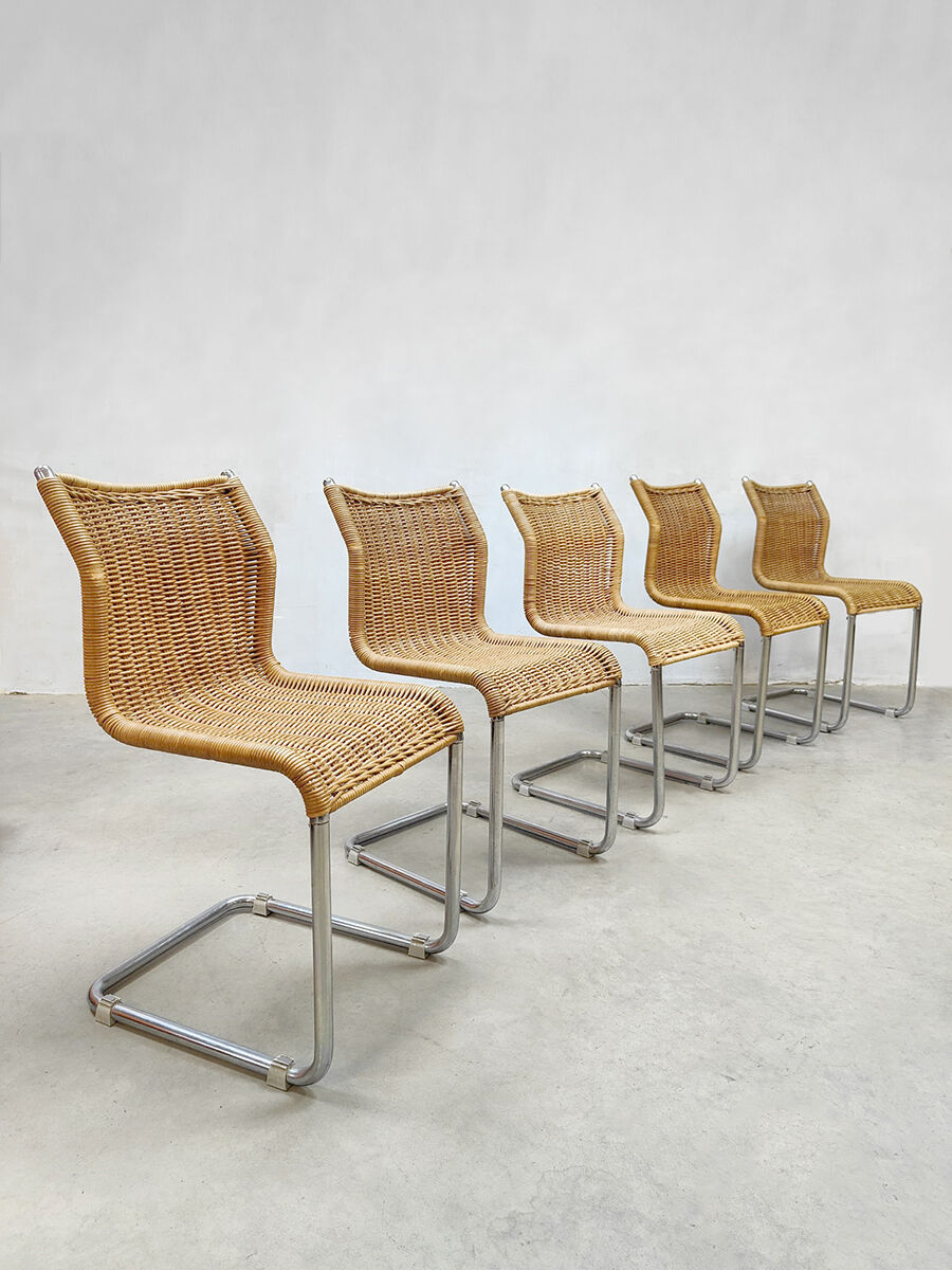 5 vintage rattan dining chairs