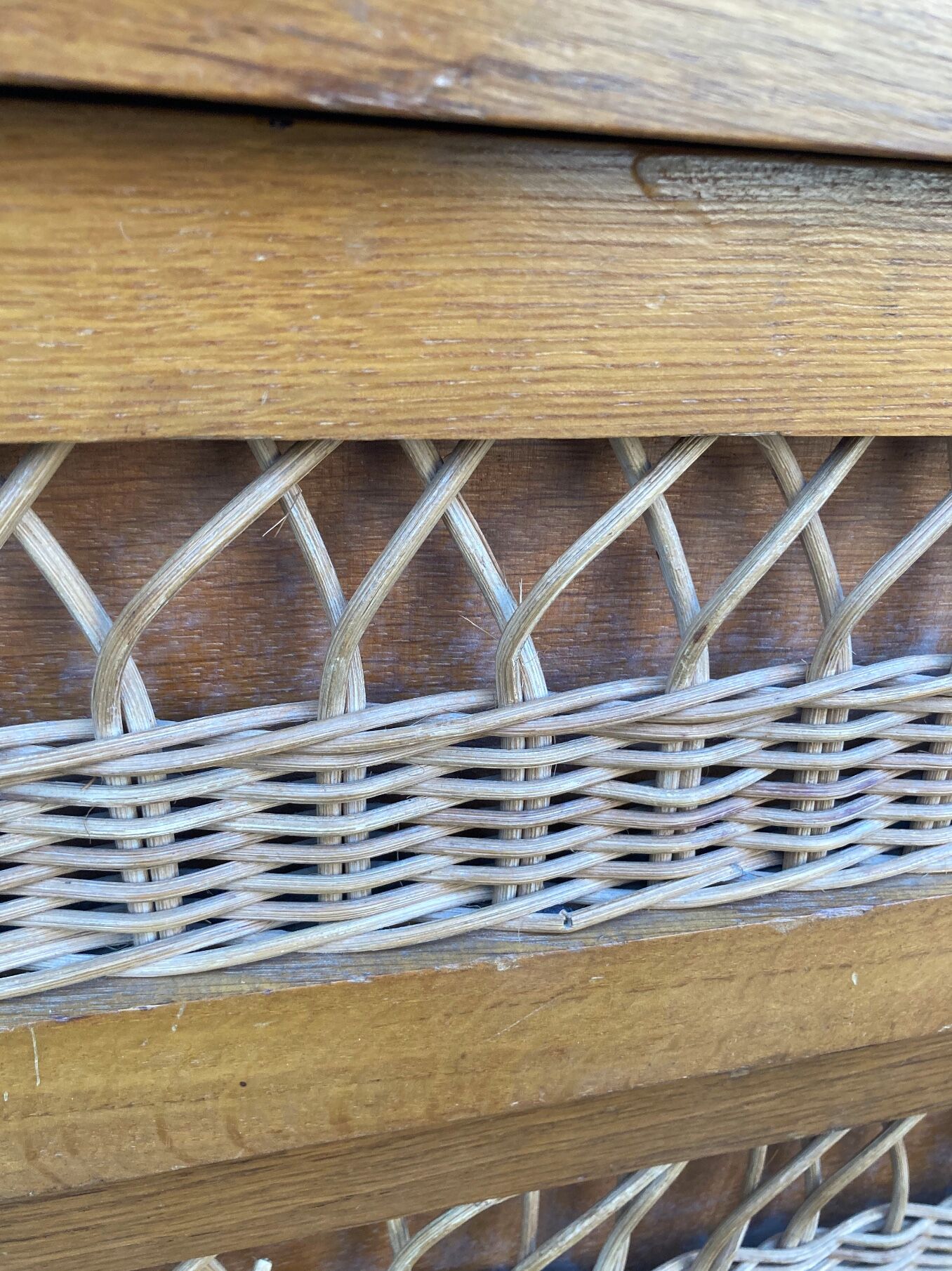 Rattan chest of drawers and vintage wood