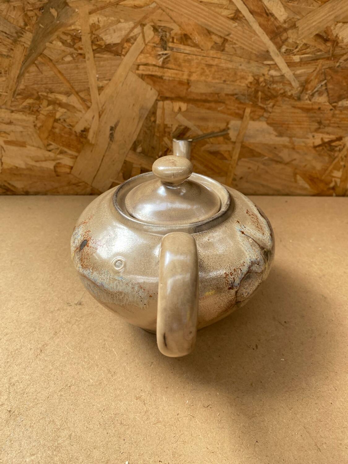 Antique teapot vallauris la roue ceramic beige vintage #b276