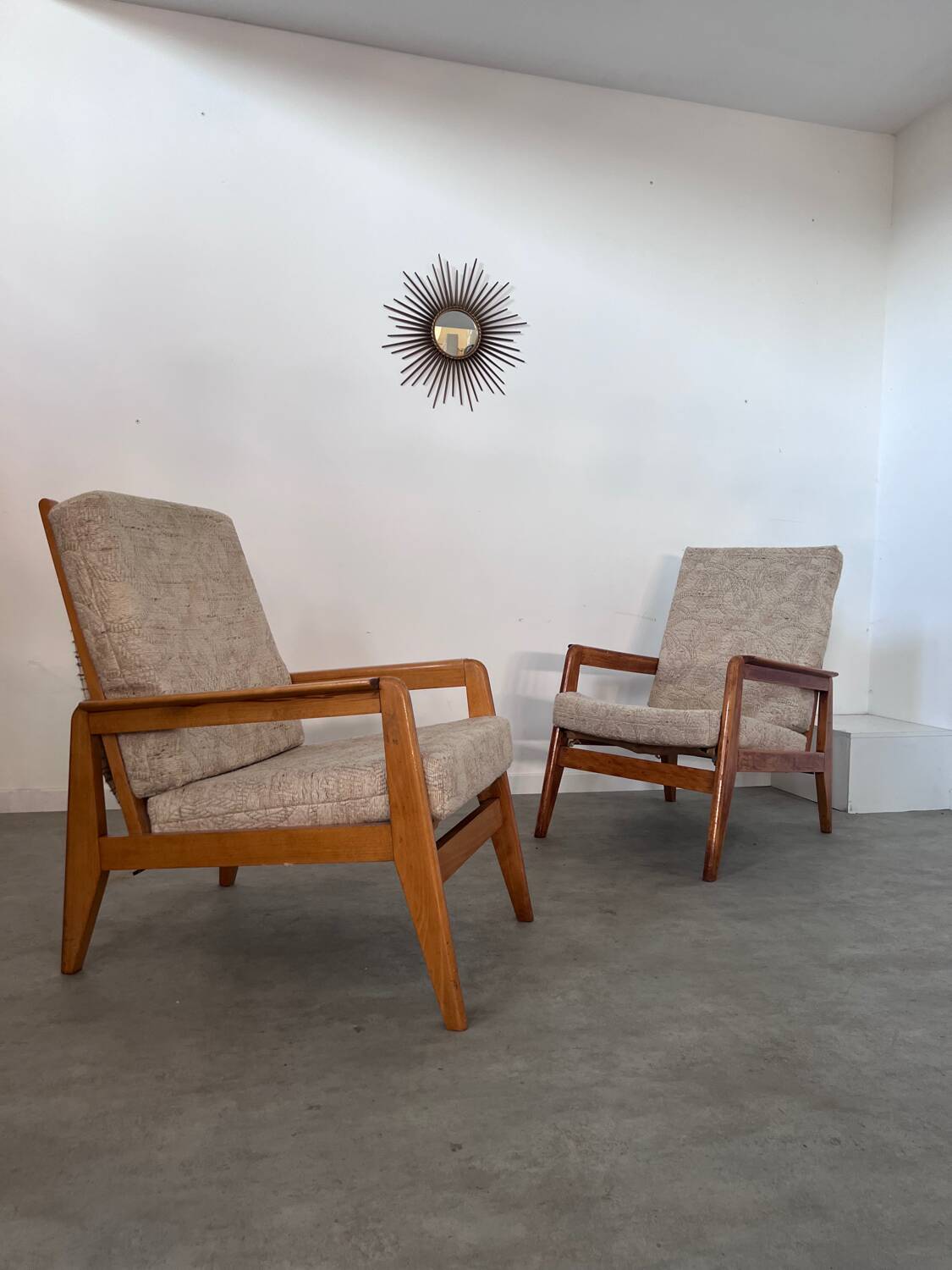 Lot 2 designer reconstruction rest armchairs from the 50s Free-Span / Guariche vintage