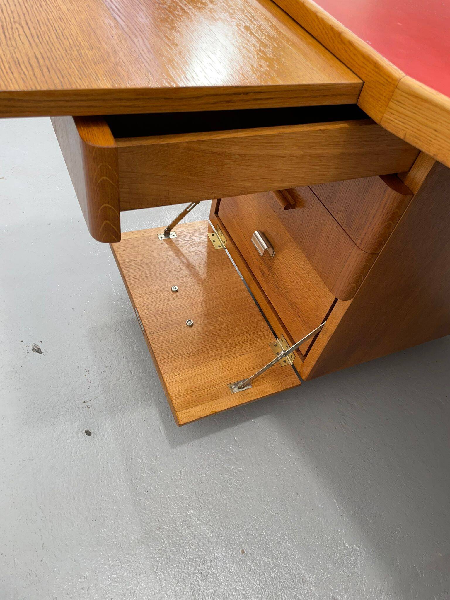 Bauhaus Walnut Writing Desk with Red Top