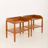Pair of mid century minimalist nightstands, bedside tables in solid teak