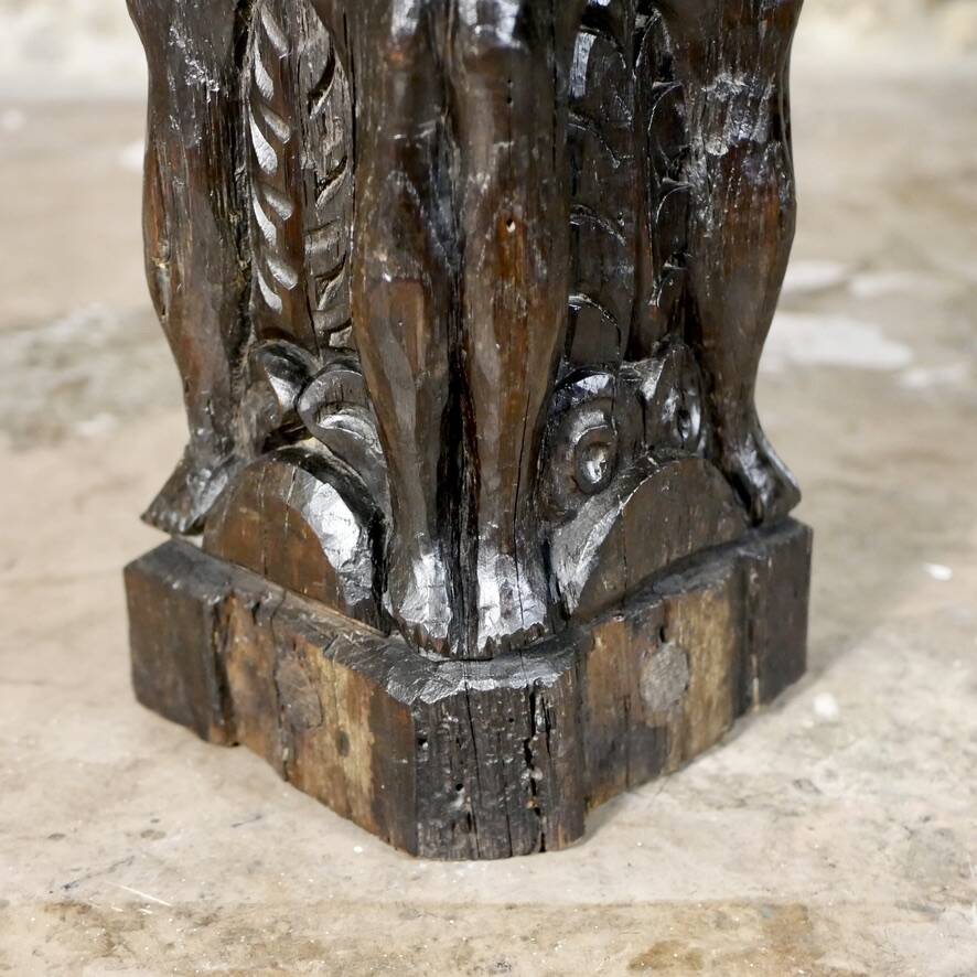 Adam and Eve wooden pedestal, religious art