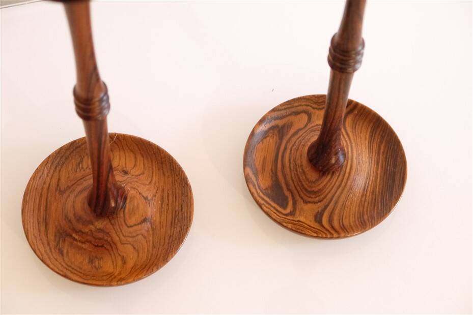 Pair of Scandinavian rosewood candlesticks 1970