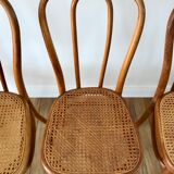 Set of 4 cane chairs in bentwood and honey-coloured cane thonet early 20th century