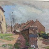 Watercolor by henri chartier: village streets around 1900, military painter