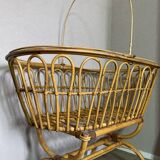 Wicker and rattan baby bed cradle with sail hoops on wheels