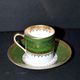 Antique Limoges porcelain litron cup - green décor and golden frieze
