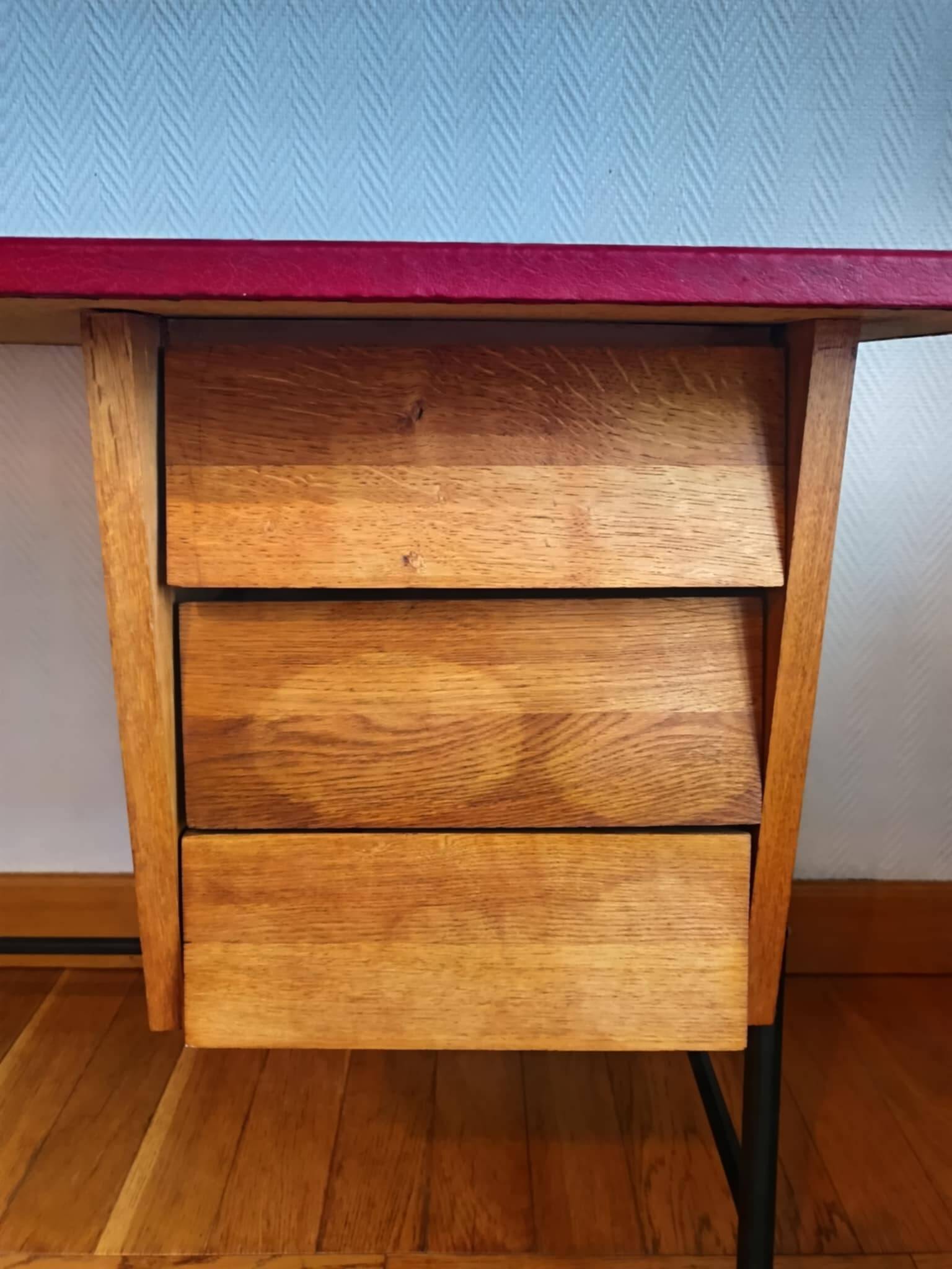 Bureau mid century skaï rouge