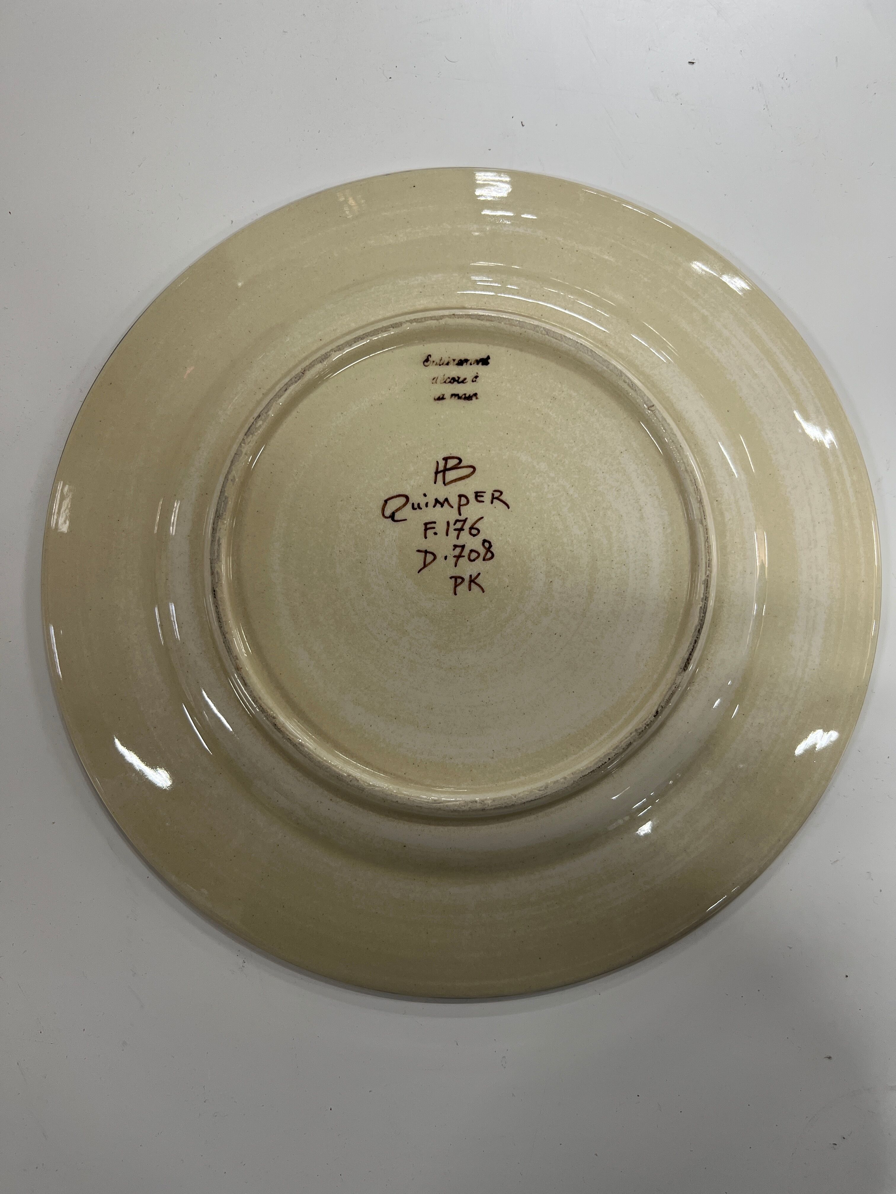 decorative plate enamelled vintage in earthenware HB Quimper