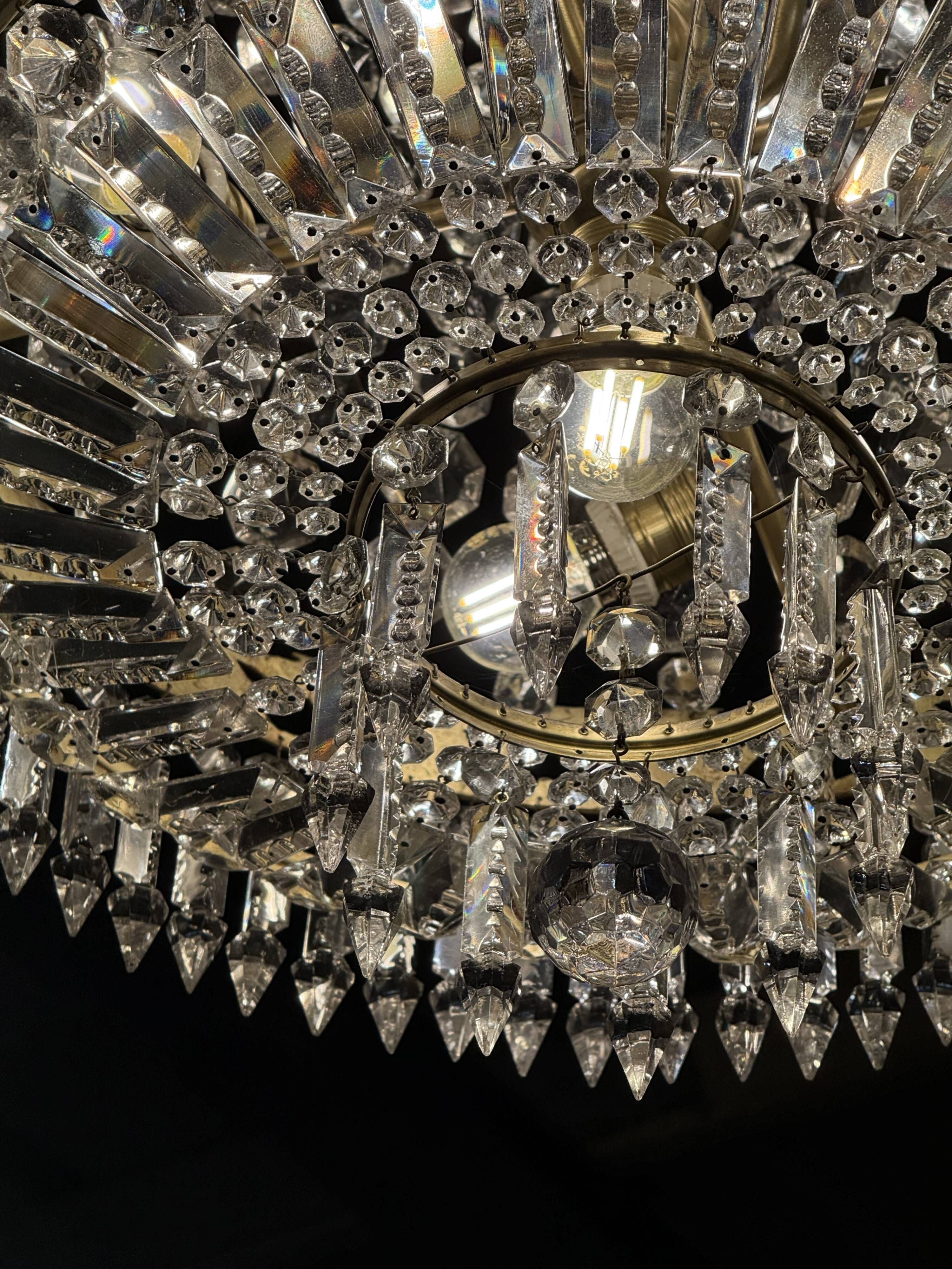 Crystal and gilded bronze basket chandelier with pendants - 90 / 50cm