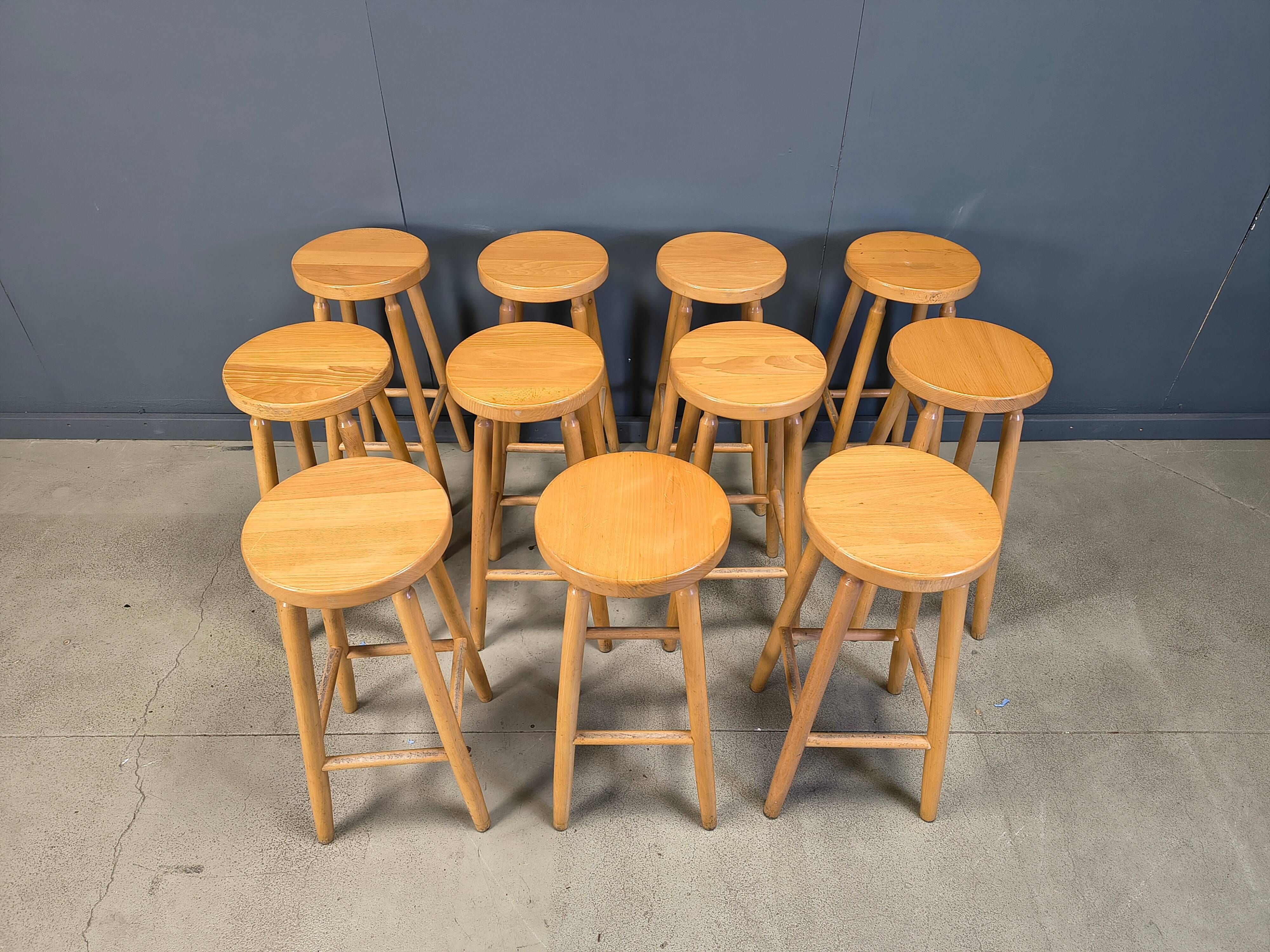 Alpine style chalet stools in wood, set of 9 - 1970s