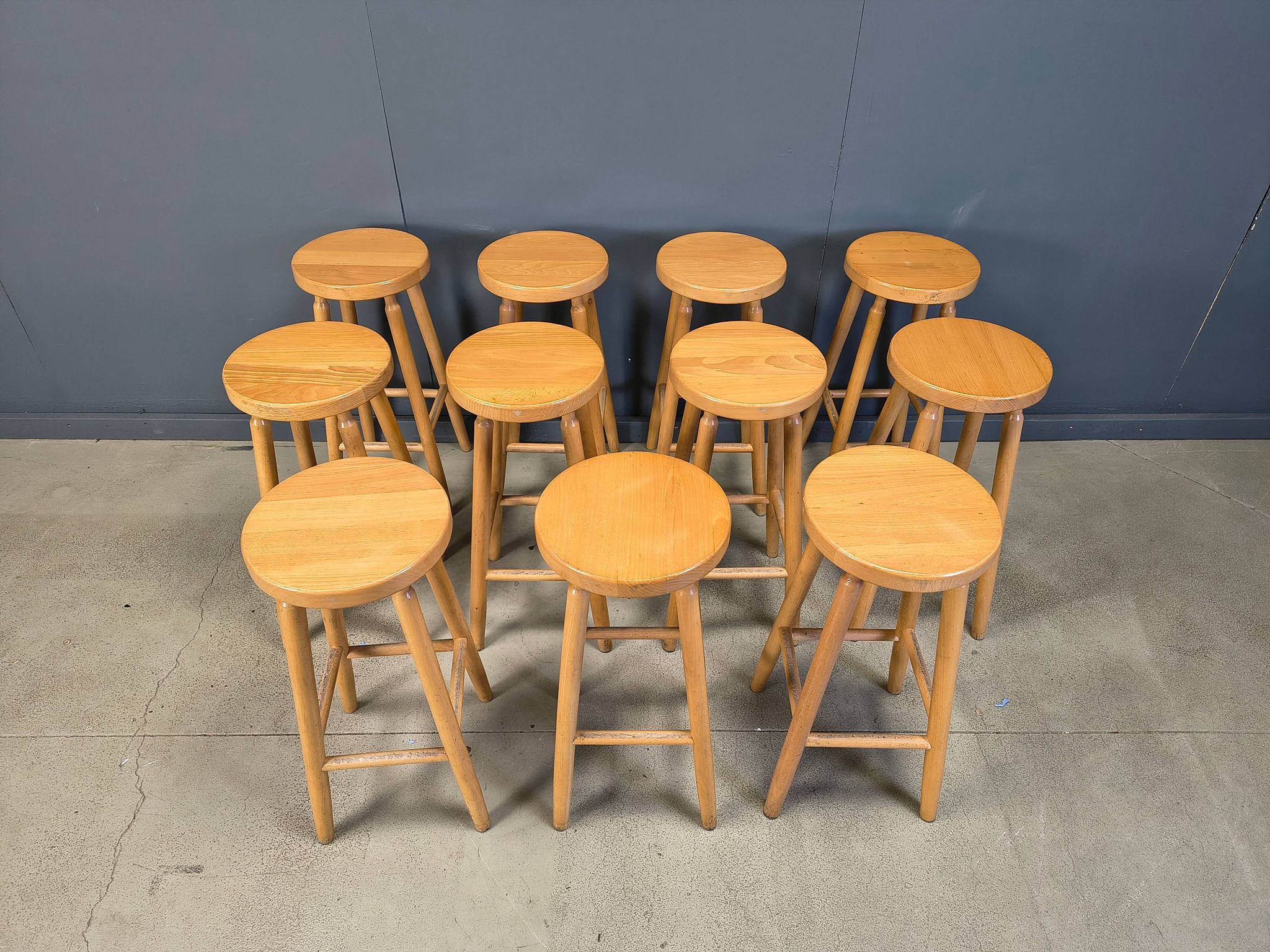Alpine style chalet stools in wood, set of 9 - 1970s