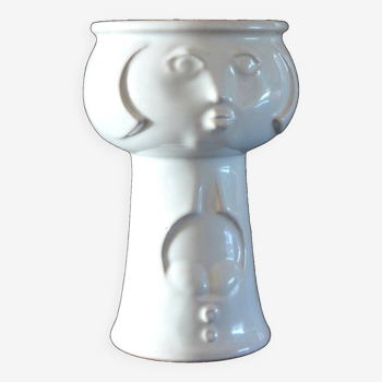 Vase céramique allemande, tête blanc 1970s