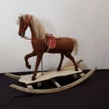 Rocking horse made of wood, fabric and natural horsehair, 1940-1950